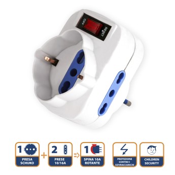 Rotating adapter: 1 x 10A plug vs. 2 x 10/16A sockets + 1... 2