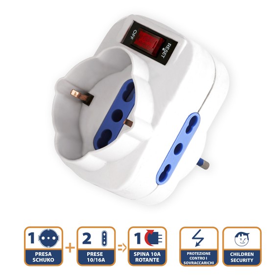 Rotating adapter: 1 x 10A plug vs. 2 x 10/16A...