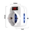 Rotating adapter: 1 x 10A plug vs. 2 x 10/16A sockets + 1 x Schuko socket. With overload protection switch.
