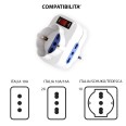 Rotating adapter: 1 x 10A plug vs. 2 x 10/16A sockets + 1 x Schuko socket. With overload protection switch.