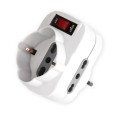 Rotating adapter: 1 x 10A plug vs. 2 x 10/16A sockets + 1 x Schuko socket. With overload protection switch.