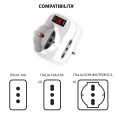 Rotating adapter: 1 x 10A plug vs. 2 x 10/16A sockets + 1 x Schuko socket. With overload protection switch.