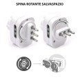 Rotating adapter: 1 x 10A plug vs. 2 x 10/16A sockets + 1 x Schuko socket. With overload protection switch.