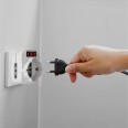 Rotating adapter: 1 x 10A plug vs. 2 x 10/16A sockets + 1 x Schuko socket. With overload protection switch.