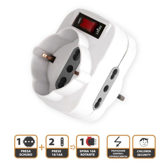 Rotating adapter: 1 x 10A plug vs. 2 x 10/16A...
