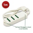 Multiprise avec fiche coudée 10 A et 3 prises va-et-vient 10/16 A. Interrupteur de sécurité. Blanche.