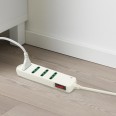 Power strip with 10A angled plug to 4 10/16A two-way sockets. With safety switch. White.