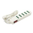 Regleta con enchufe acodado de 10 A para cinco tomas de corriente de 10/16 A. Con interruptor de seguridad. Color blanco.