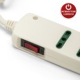 Regleta con enchufe acodado de 10 A para cinco tomas de corriente de 10/16 A. Con interruptor de seguridad. Color blanco.