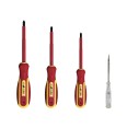 Jeu de 4 tournevis isolés (1 plat + 2 cruciformes + testeur)