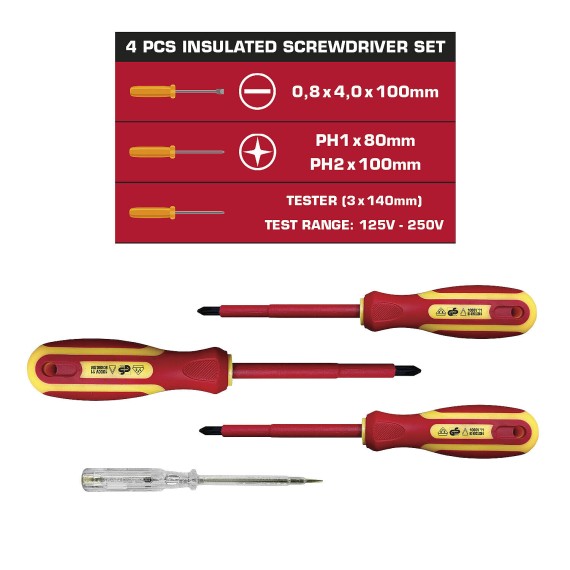Jeu de 4 tournevis isolés (1 plat + 2...
