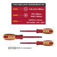 Jeu de 4 tournevis isolés (1 plat + 2 cruciformes + testeur)