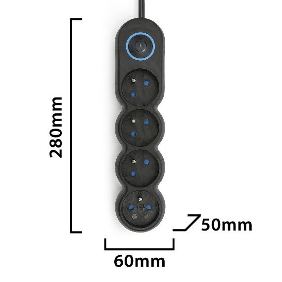 French power strip 4x16A, with switch, 1.5m...