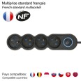 French power strip 4x16A, with switch, 1.5m long cable, H05VV-F3G1.0MM2, CE, NF. Black