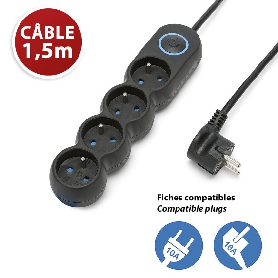 French power strip 4x16A, with switch, 1.5m...