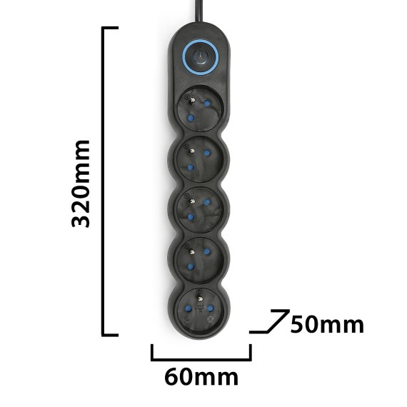 French power strip 5x16A, with switch, 1.5m...
