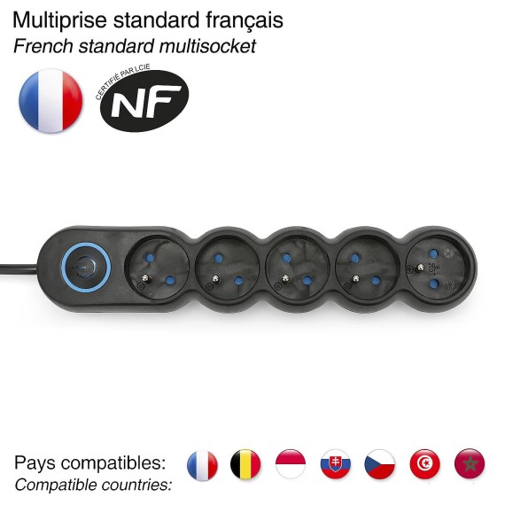 French power strip 5x16A, with switch, 1.5m...