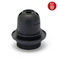 E27 thermoplastic lamp holder. Fully threaded, with ring nut. Black