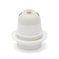 E27 thermoplastic lamp holder. Fully threaded, with ring nut. White.