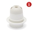 E27 thermoplastic lamp holder. Fully threaded, with ring nut. White.