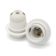 E27 thermoplastic lamp holder. Fully threaded, with ring nut. White.