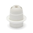 E27 thermoplastic lamp holder. Partially threaded, with ring nut. White