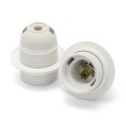 E27 thermoplastic lamp holder. Partially threaded, with ring nut. White