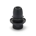 Portalámparas termoplástico E14. Roscado parcialmente, con tuerca de anillo. Negro.