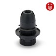 Portalámparas termoplástico E14. Roscado parcialmente, con tuerca de anillo. Negro.