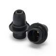 Portalámparas termoplástico E14. Roscado parcialmente, con tuerca de anillo. Negro.