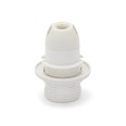 E14-Lampenfassung aus Thermoplast. Teilgewinde, mit Überwurfmutter. Weiß.