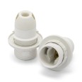 E14-Lampenfassung aus Thermoplast. Teilgewinde, mit Überwurfmutter. Weiß.