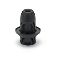E14 thermoplastic lamp holder. Fully threaded, with ring nut. Black
