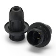 E14 thermoplastic lamp holder. Fully threaded, with ring nut. Black