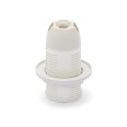 Douille E14 en thermoplastique. Entièrement filetée, avec écrou annulaire. Blanche.