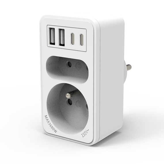 Biplite frontale 2+P 16A + 6A con 2 prese USB-A...