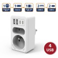 Biplite frontale 2+P 16A + 6A con 2 prese USB-A e 2 prese USB-C