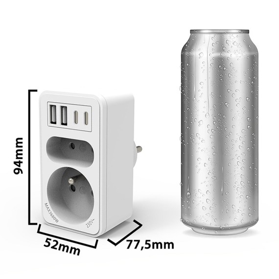 Biplite frontale 2+P 16A + 6A con 2 prese USB-A...
