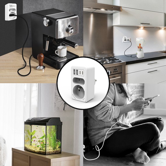 Biplite frontale 2+P 16A + 6A con 2 prese USB-A...