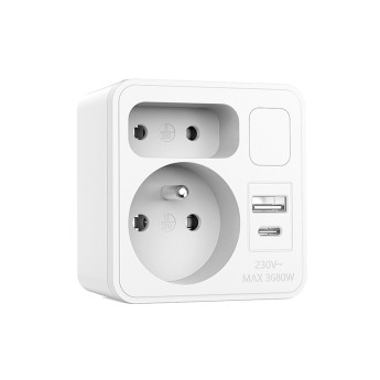 Front biplite 2+P 16A + 6A with night light, 1 USB-A...