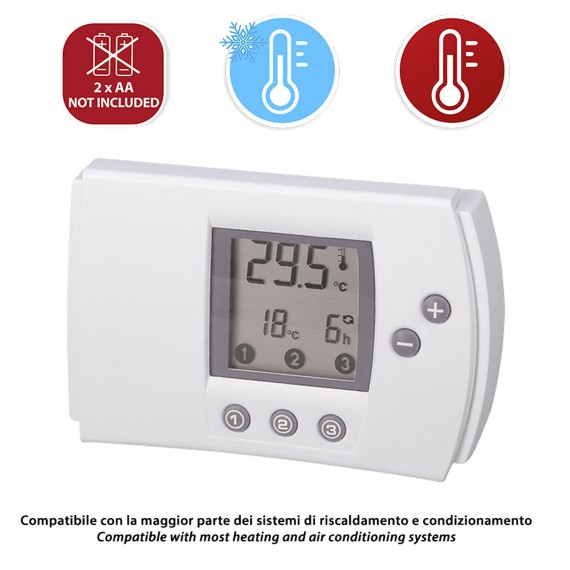 Termostato digitale 2 fili, caldo / freddo. Bianco