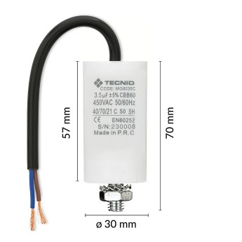 Starting capacitor for electric motors, 450V, capacity:... 2