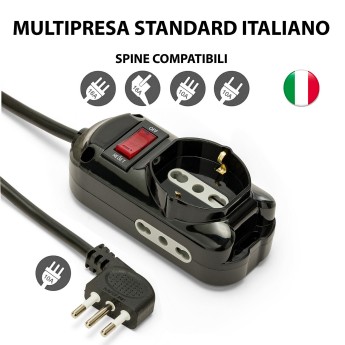 3-way power strip: 1 Schuko + 2 dual-purpose 10/16A... 2