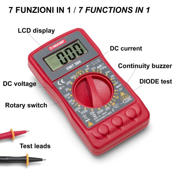 6-in-1 Mini-Digitaltester mit Messspitzen