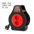 7 m lange Haushaltskabeltrommel H05VV-F3G1.0MM2, 2 französische Standardsteckdosen 2P+T 16A, 2 USB-A+C-Anschlüsse, NF, CE