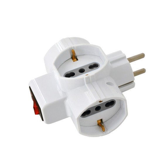 Three-socket 10/16A adapter with Schuko and one...