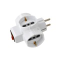 Three-socket 10/16A adapter with Schuko and one 16A plug. With overload protection. 3500W max.