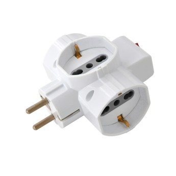 Three-socket 10/16A adapter with Schuko and one 16A plug.... 2