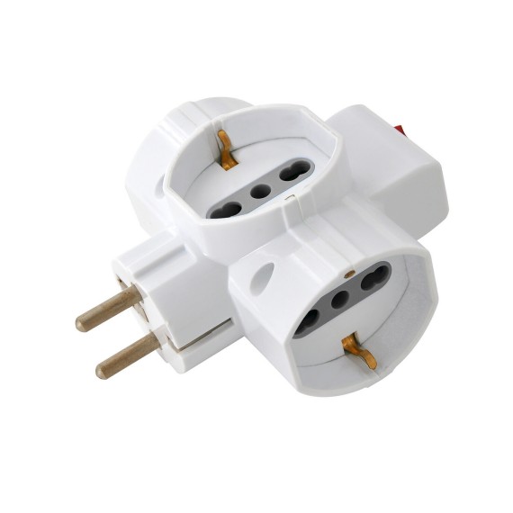 Three-socket 10/16A adapter with Schuko and one...