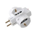 Three-socket 10/16A adapter with Schuko and one 16A plug. With overload protection. 3500W max.